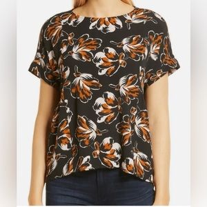Madewell Cuffed-Sleeve Shirred Top Womens XL Black Duskblossom Floral Blouse